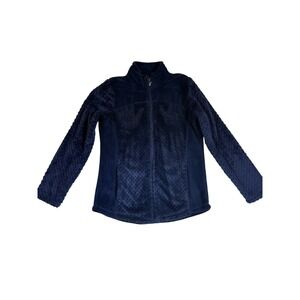 Jason Maxwell Womens Navy Blue Textured Fleece Zip Up Jacket Size M